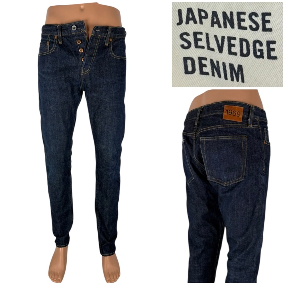GAP 1969 Mens 31 X 32 Slim Straight Japanese Selvedge Denim Resin Rinse Cotton - Picture 1 of 16